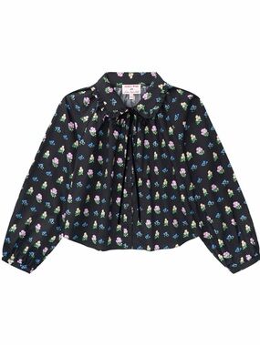 Arden Rose x Lisa Says Gah Wimbledon Black Floral Tie-Neck Blouse